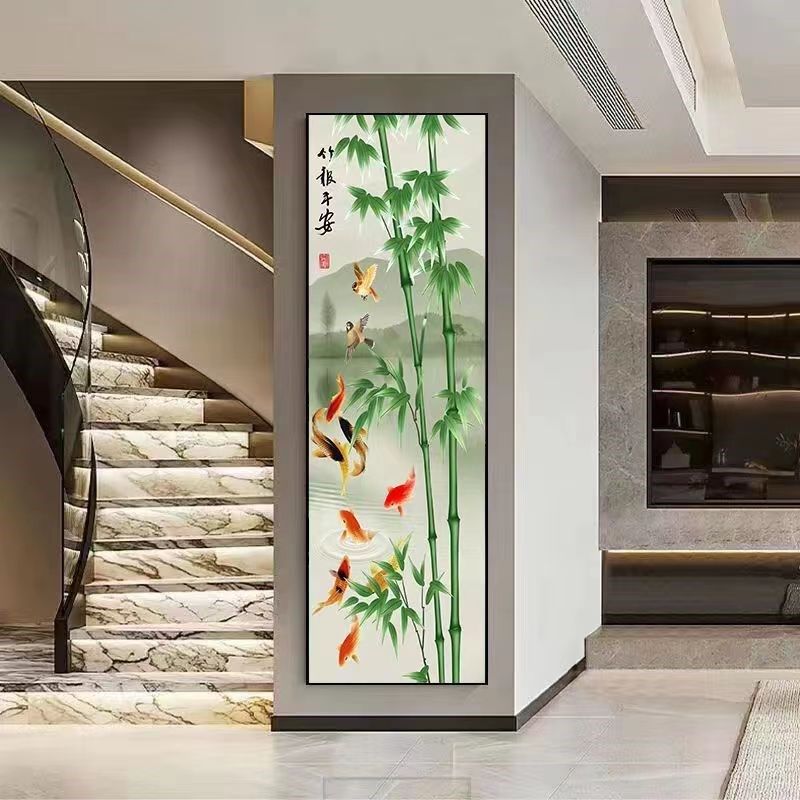 细长条玄关装饰挂画竹报平安走廊过道新中式壁画楼梯口细柱竖版画,家居饰品,现代装饰画,淘宝优惠券,粉丝福利购,淘宝优惠卷