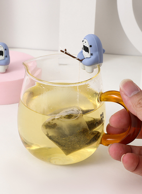 小鱼泡茶挂茶包杯缘公仔小海豹吊茶包呆萌水杯挂件鲨钓泡茶器