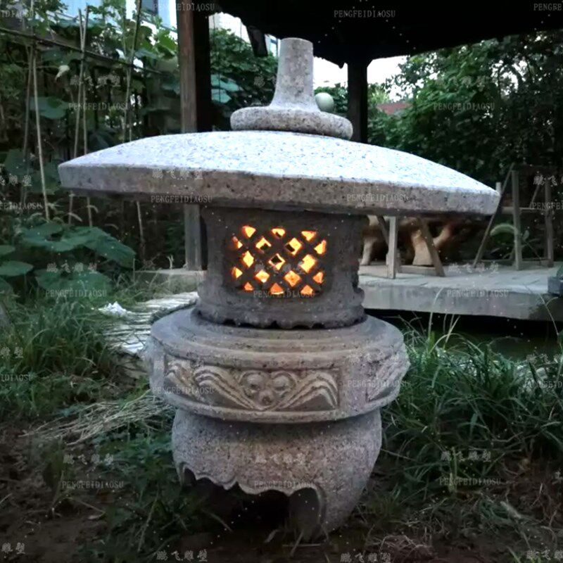 石灯日式禅意庭院灯仿古石灯塔园林景观户外石灯笼圆顶灯酒店摆件