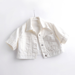 2022夏季新款贴布短袖牛仔外套女宽松短款小披肩上衣开衫白色薄款