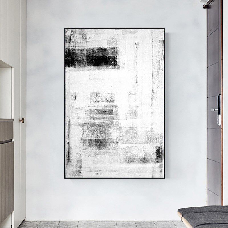 客厅画巨幅装饰画走廊玄关壁画抽象油画样板间艺术画竖版黑白挂画