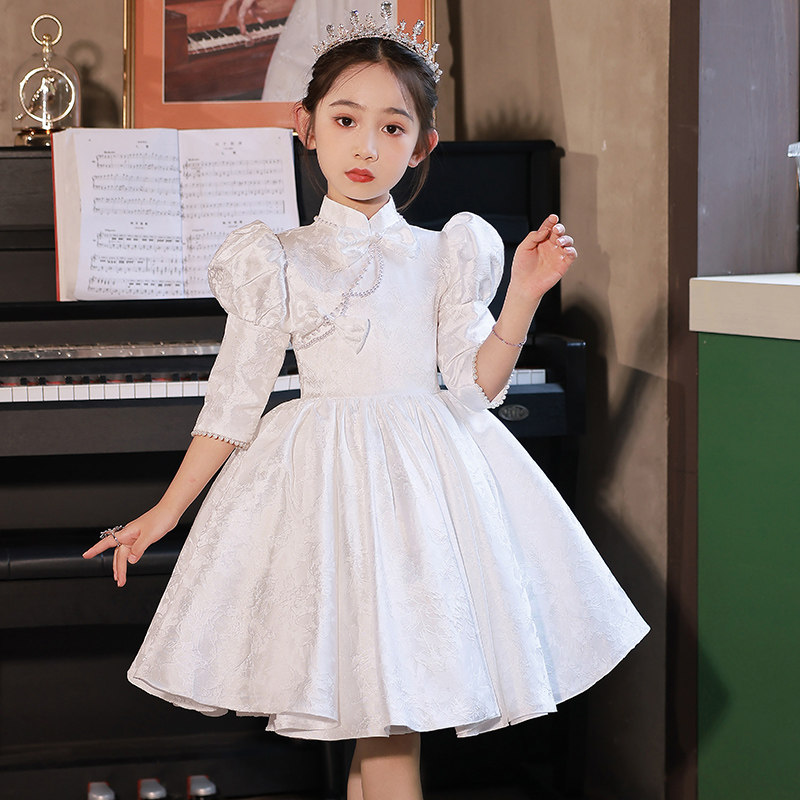 女童公主裙高端花童女孩婚礼旗袍儿童钢琴演奏礼服小主持人生日女