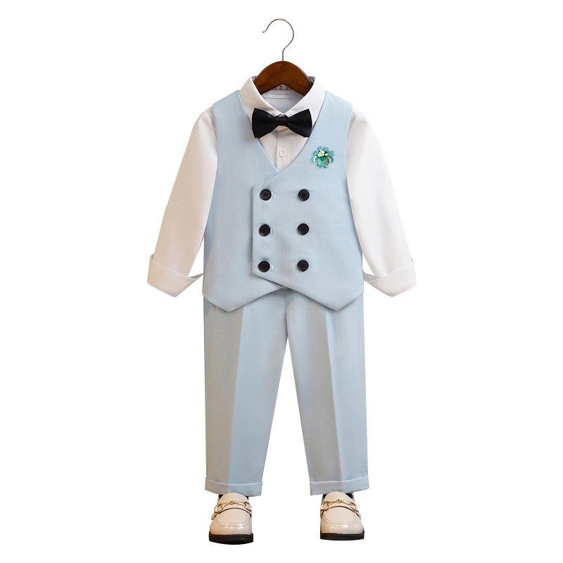 男童西装马甲三件套春秋套装宝宝周岁生日花童礼服英伦风洋气西装