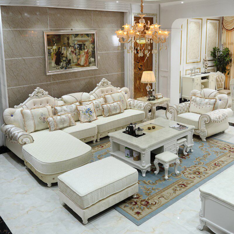 欧式布艺沙发组合客厅简约转角L贵妃实木大小户型奢华沙发可拆洗