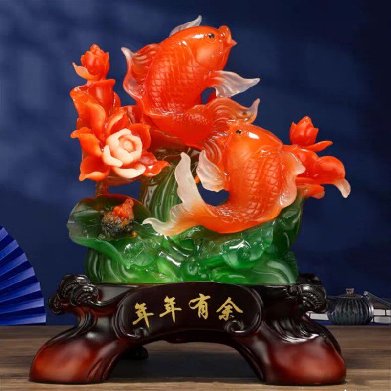 连年有余金鱼鲤鱼摆件乔迁入伙新居礼拼玄关电视柜工艺品装饰摆设