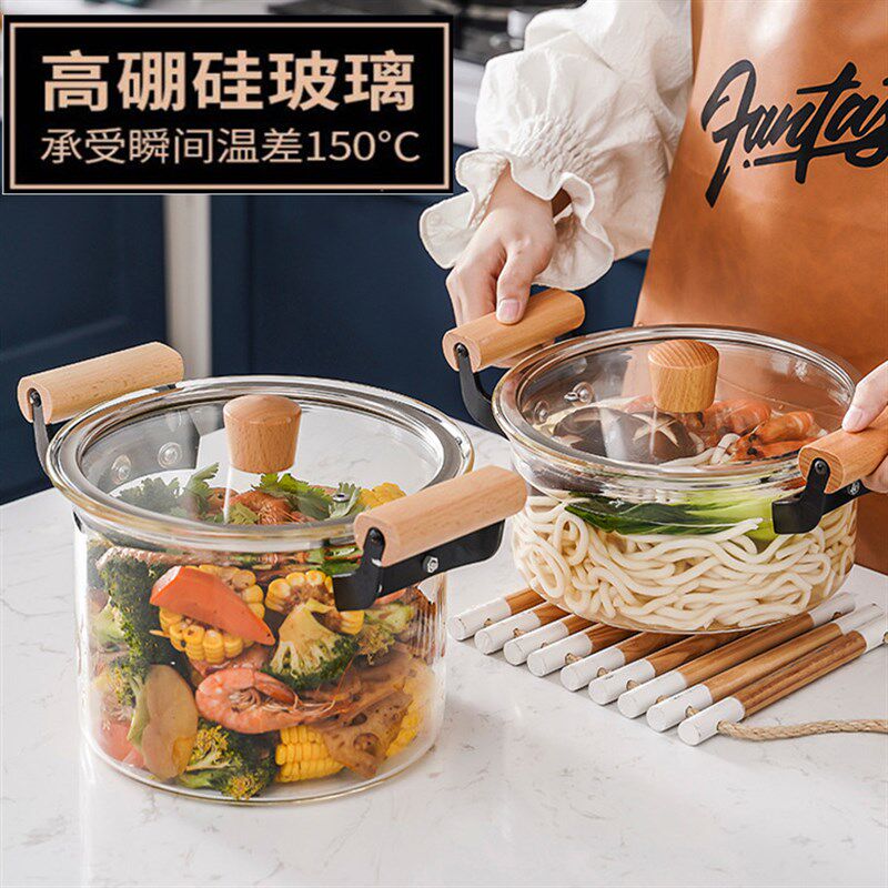 高硼硅透明锅双耳玻璃锅明火汤锅炖锅煲汤家用耐高温燃气蒸锅耐热