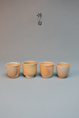 诉白 纯手工茶杯20ml-50ml柴烧无釉裸烧拉坯成型自然落灰独饮茶具