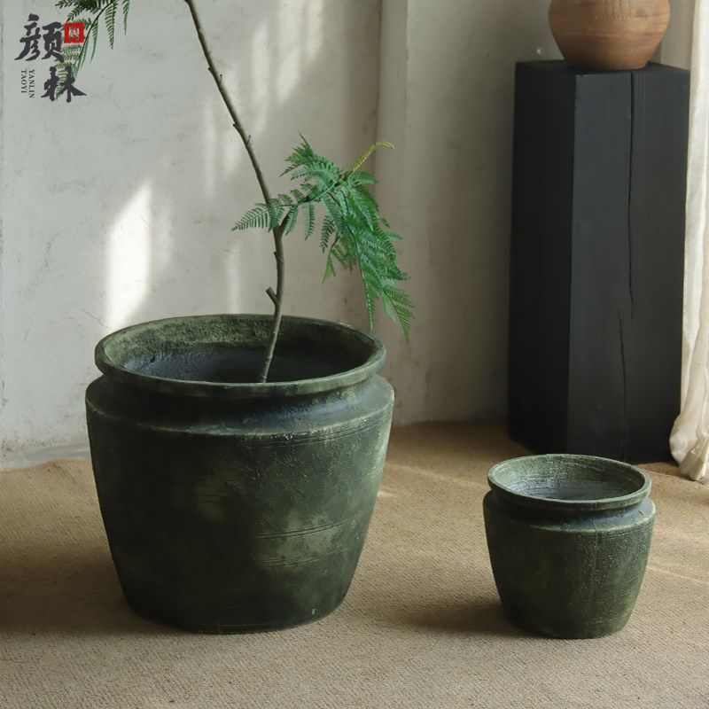 青苔色水泥花盆大口径花盆琴叶榕千年木大型绿植落地花盆商场装饰