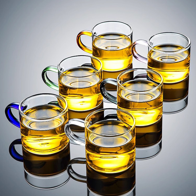 孟瀚玻璃茶杯功夫茶具喝茶的杯架套装主人杯家用带把品茗杯小杯子