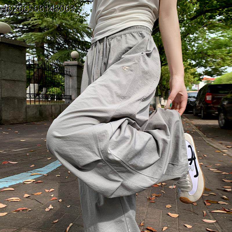 灰色工装裤女夏季薄款2025新款直筒高腰速干 干小个子休闲 宽松阔