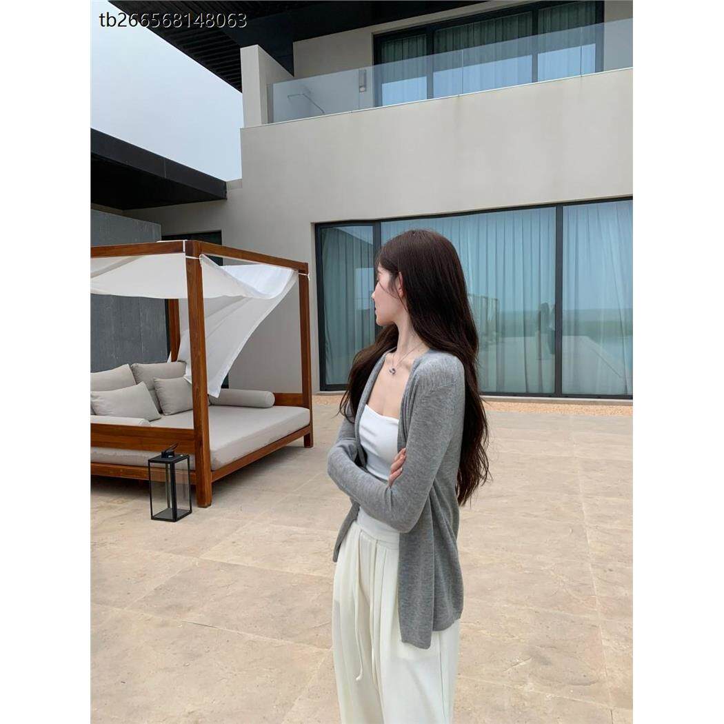 慵懒风针织开衫女夏季外套薄款中长版外搭羊毛衫上衣