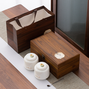 白瓷茶叶罐陶瓷密封罐中式储存罐家用茶具春茶龙井木盒包装盒空盒