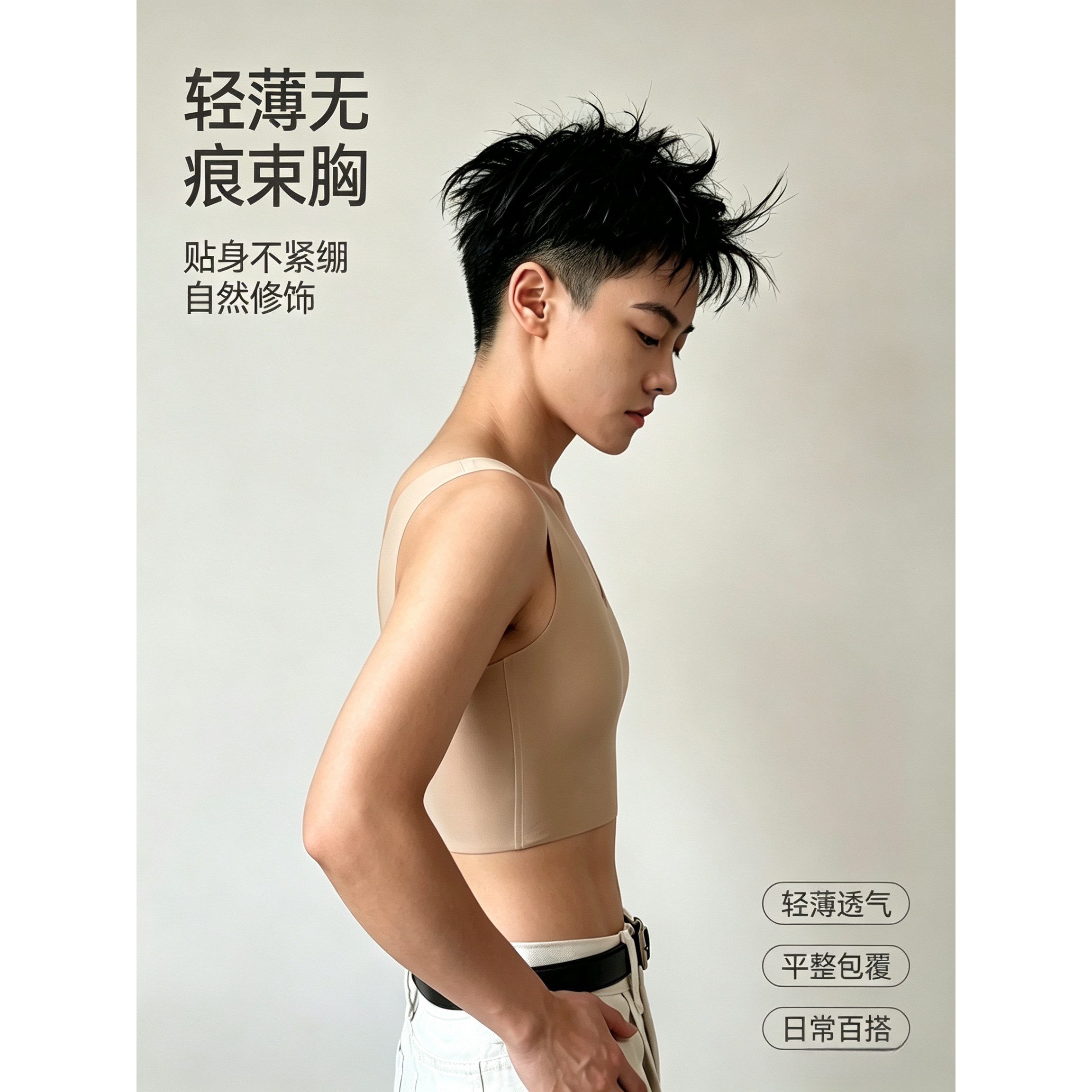 无痕束胸内衣女 帅t束胸背心 大胸显小超平隐形一片式塑身上衣