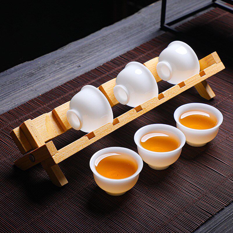 冰种玉瓷品茗杯防烫陶瓷小茶杯6只装带杯架家用功夫茶盏茶具待客