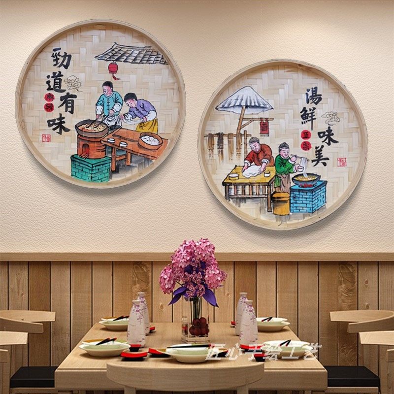 手绘新款粉面无框画墙休闲农场饭厅餐厅饭店墙上装饰画创意挂件挂