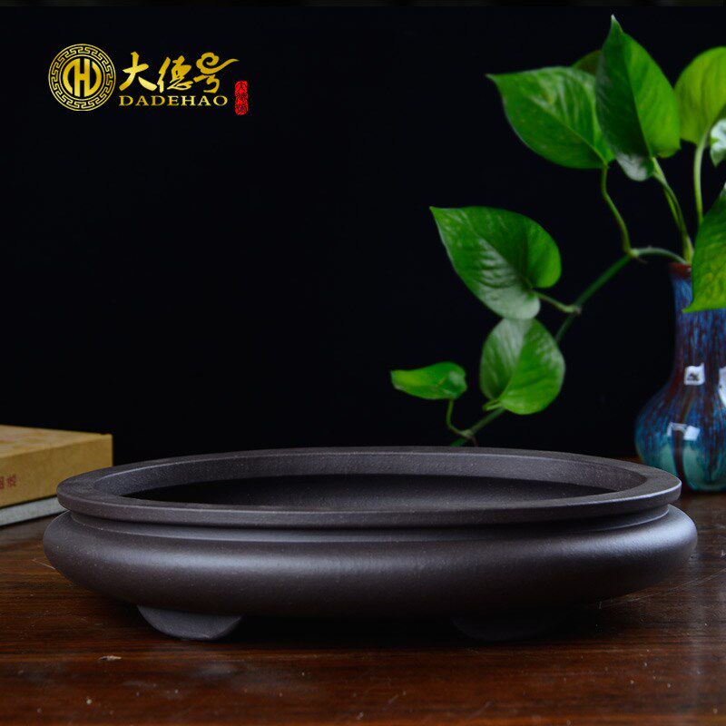 紫砂假山盆景盆水底盆腰圆形绿植水培菖蒲 水仙 铜钱草 文竹花盆