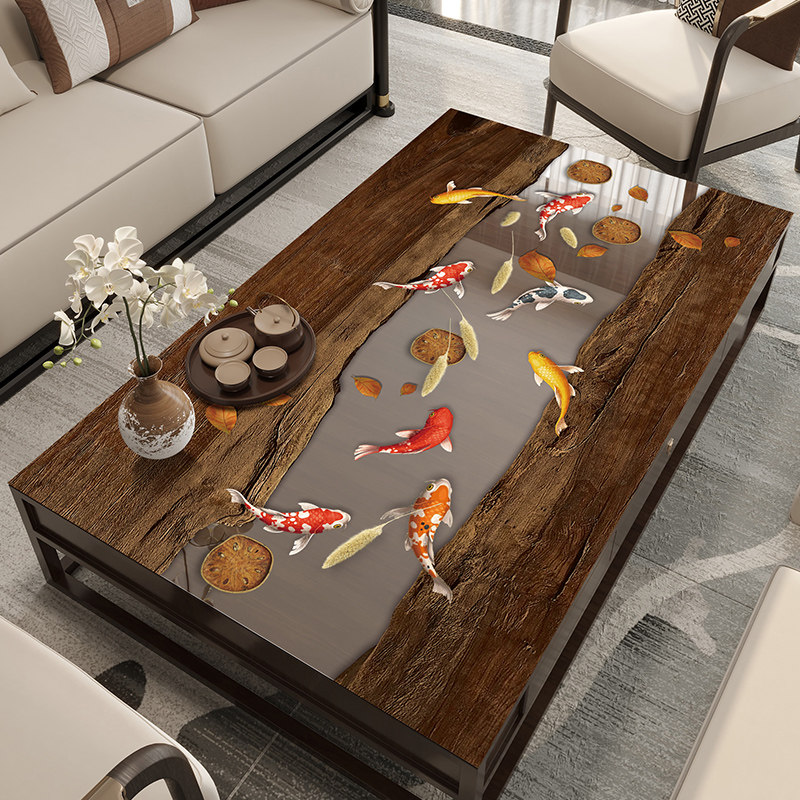 桌布免洗防水防油PVC透明软玻璃防尘餐桌河流桌垫中式印花茶几垫,居家布艺,茶几垫,淘宝优惠券,粉丝福利购,淘宝优惠卷