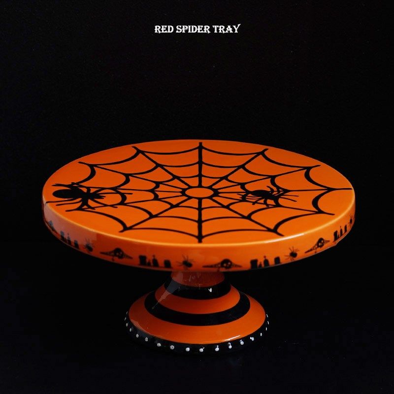 出口欧式万圣节主题创意蜘蛛网图绘陶瓷家用蛋糕托盘节日拍照摆盘,餐饮具,餐用托盘,淘宝优惠券,粉丝福利购,淘宝优惠卷