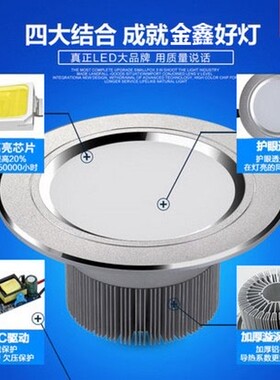 LED筒灯4寸12W5寸6寸9W15W18瓦天花灯射灯客厅吊顶开孔11/14/16cm