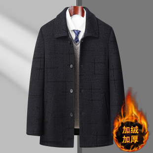 老年大衣男款中老年爸爸装毛呢外套加绒加厚爷爷冬季上衣老人衣服