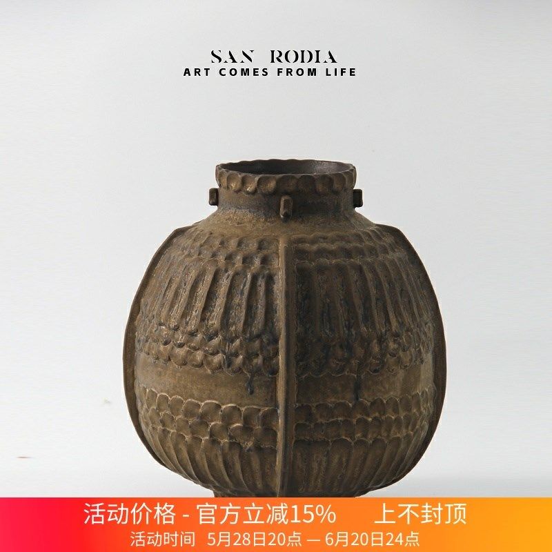 侘寂风复古做旧双耳陶瓷花瓶售楼处样板房民宿茶室书房桌面插花器
