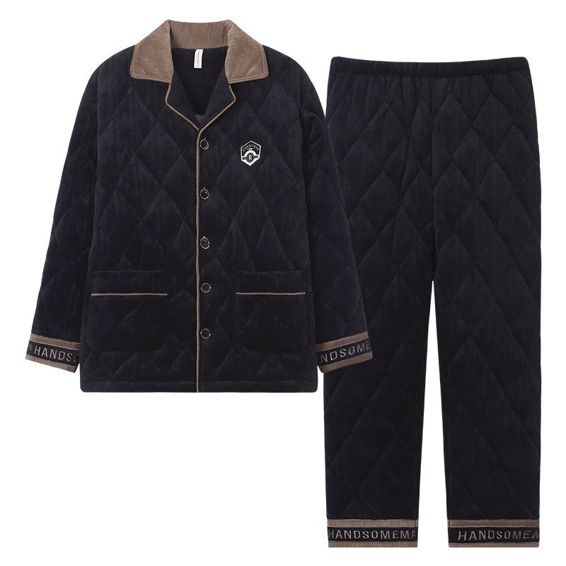 睡衣男冬季珊瑚绒三层加厚加绒夹棉2023新款秋冬款超厚爸爸家居服