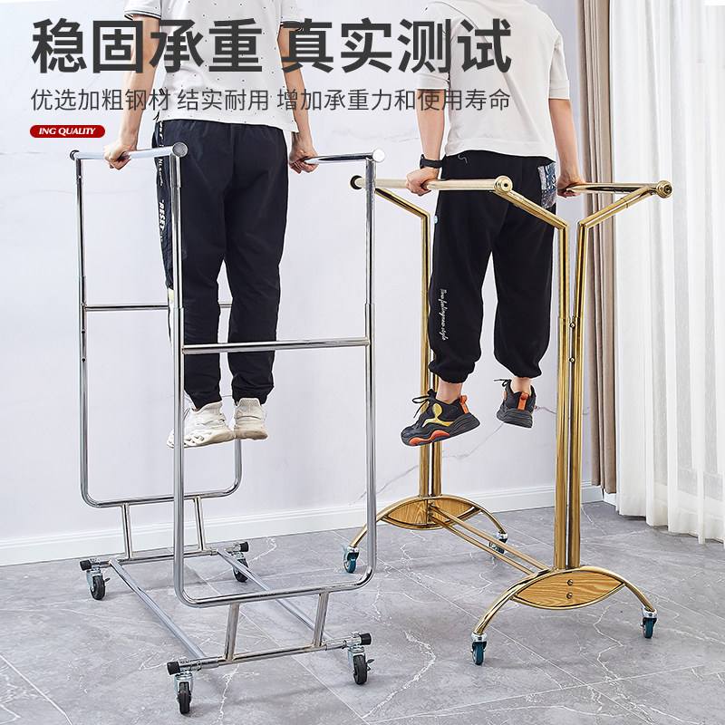 服装店衣架展示架移动伸缩折叠龙门架带轮单杠双杠落地轻奢侧挂架