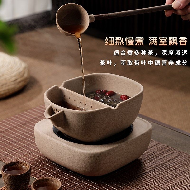 黑茶壶煮茶器陶瓷套装复古安化黑茶家用麦饭石煮茶器煮茶炉电陶炉