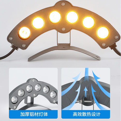 LED瓦楞灯打瓦灯瓦片灯古建筑户外防水灯3W6W凉亭寺庙亮化金黄光