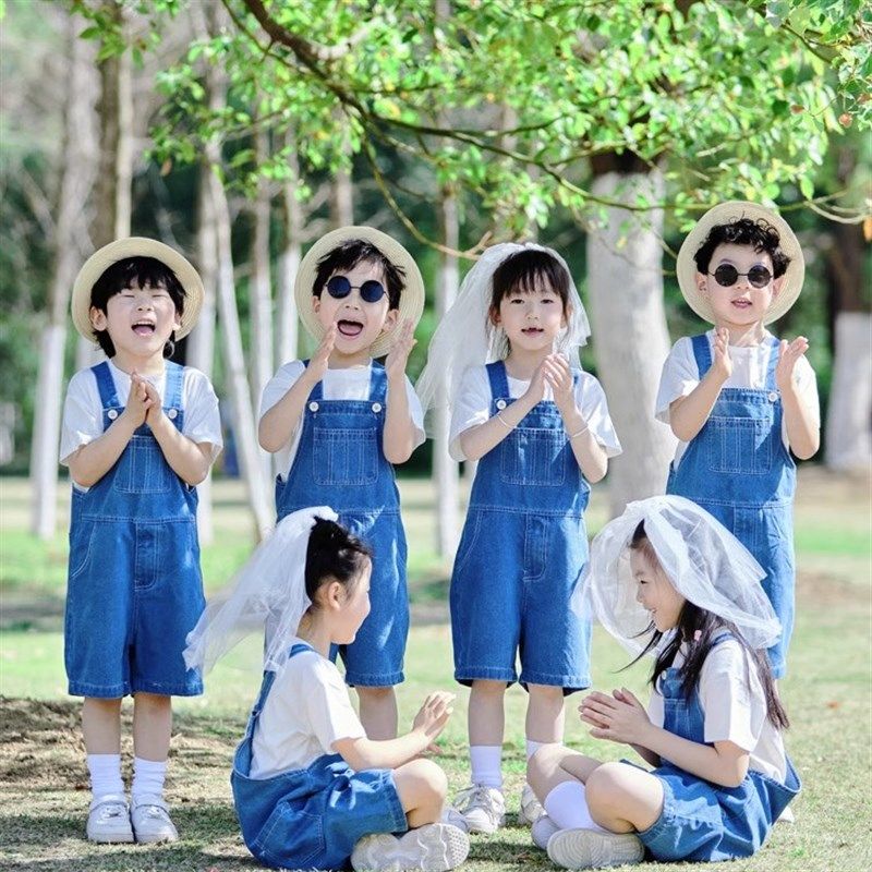 六一男童女童牛仔背带短裤套装夏季幼儿园毕业班服儿童合唱演出服,童装/婴儿装/亲子装,儿童演出服,淘宝优惠券,粉丝福利购,淘宝优惠卷