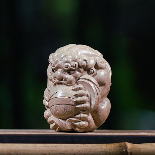 宜兴原矿紫砂茶宠摆件 纯全手工茶具时来运转茶道配件貔貅狮茶玩