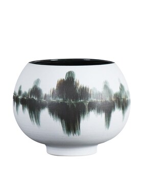 新中式水墨画陶瓷磨砂花瓶样板间客厅玄关中国风大口花钵花器摆件