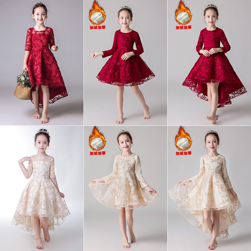 公主裙女童生日儿童晚礼服高端小花童主持人钢琴演出服红色洋气夏