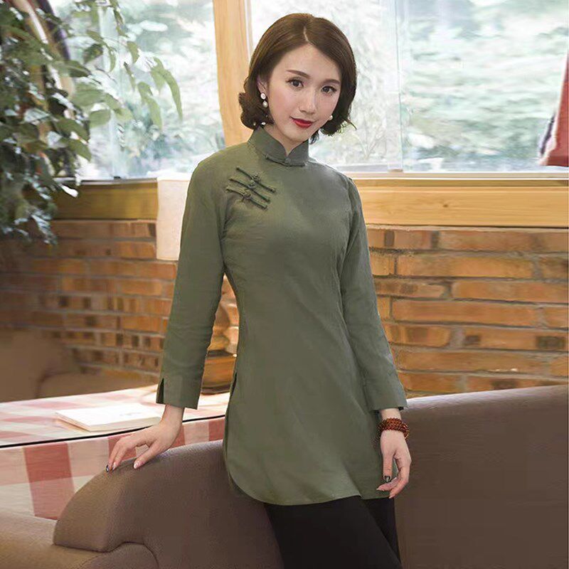唐装女装改良旗袍上衣女复古长袖茶服女中式民国风复古女装年轻款