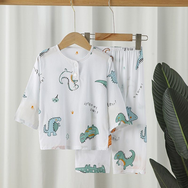 夏季儿童棉绸睡衣男童女童宝宝绵绸中大童长袖薄款空调家居服套装,童装/婴儿装/亲子装,家居服套装,淘宝优惠券,粉丝福利购,淘宝优惠卷