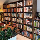 泊逸开放式 书房书柜一体老榆木书架定制全实木整墙书架多格子落地