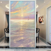 海上日出装 饰客厅波光粼粼玄关大海晚霞风景肌理壁画壁纸墙纸油画