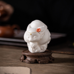 陶瓷可爱九尾狐摆件微景观盆景白色小狐狸创意家居客厅电视柜装饰