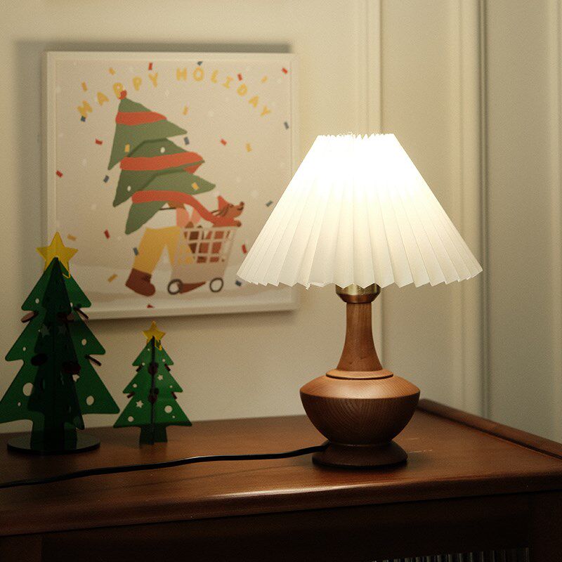 百褶复古原木风台灯家用卧室日式侘寂高级感轻奢颜值主卧床头灯