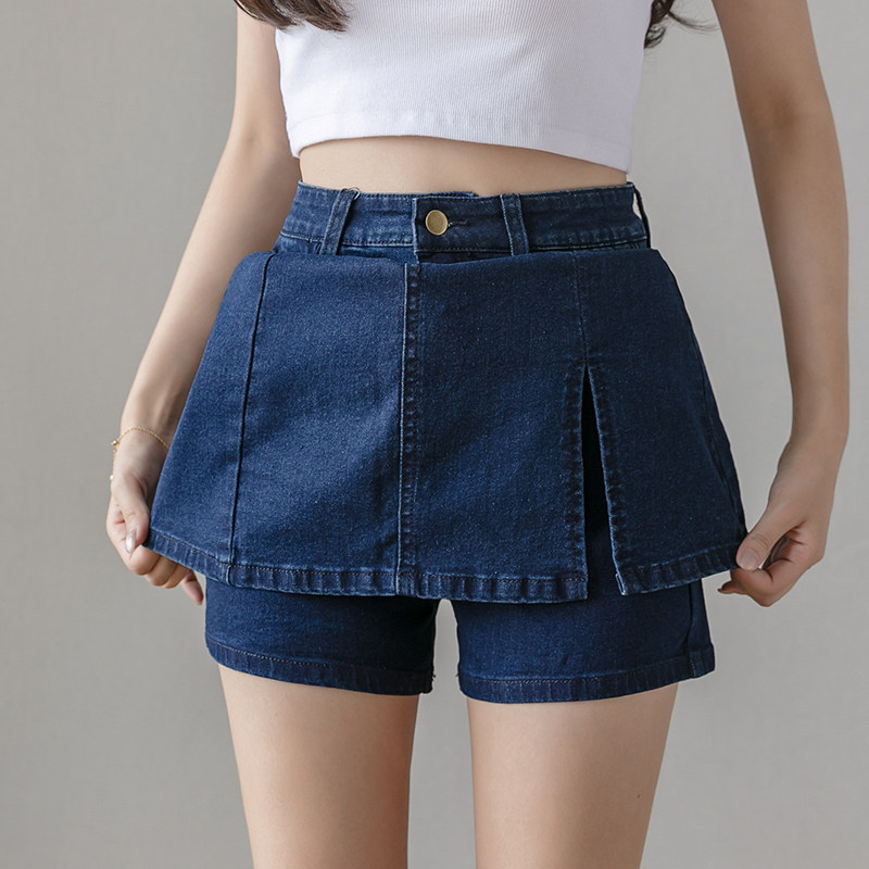 胖mm牛仔半身裙防走光2021夏季新款加大码开叉弹力短裤裙A字潮裙
