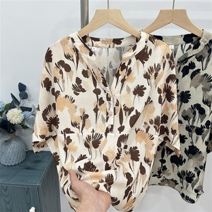 妈妈夏装雪纺上衣2024新款母亲节中老年人女装短袖t恤衫洋气套装