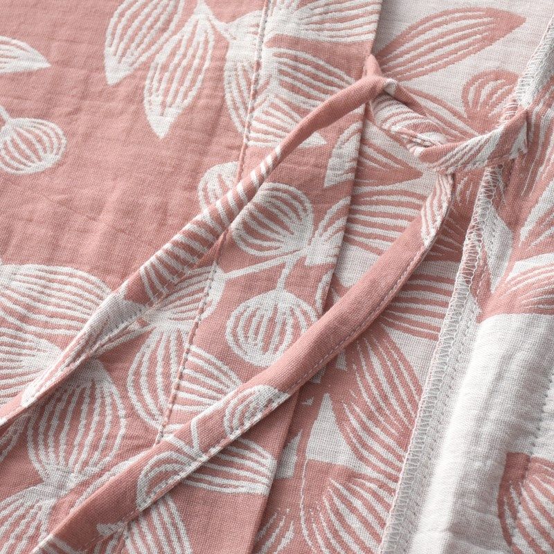 色织提花睡袍女士春秋季纯棉纱布薄款宽松汗蒸和服浴袍家居服浴衣