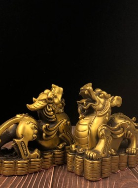 纯铜开运金钱貔貅 镇宅聚财招财神兽 大号貔貅办公室家居饰品摆件