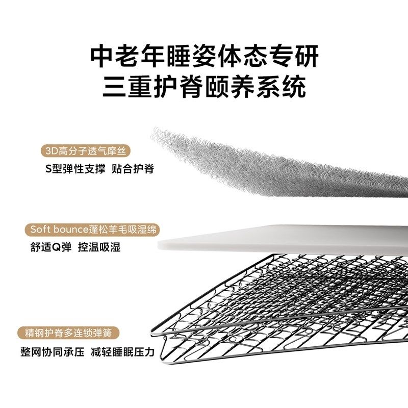 8H弹簧床垫0胶水中老年人专用1.8米护腰护脊加硬加厚适老定制床垫