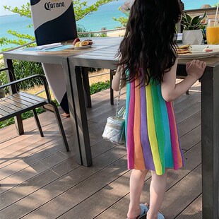 夏季 小女孩海边裙洋气连衣长裙 女童儿童宝宝公主裙彩虹裙吊带无袖