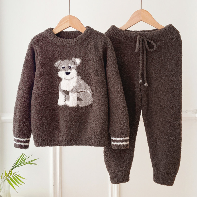 半边绒儿童睡衣套装珊瑚绒男女童亲子装家居服秋冬法兰绒套头新款