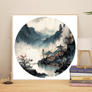 青山绿水diy数字油画填充高级感中国风手绘填涂色油彩客厅装饰画