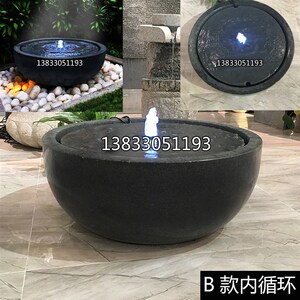 聚宝盆石雕喷泉庭院流水景观日式水钵禅意枯山水池石材循环水摆件