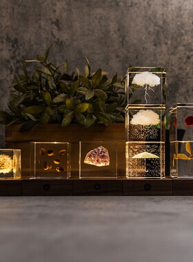 格格物商店胡桃木方型发光底座小夜灯氛围灯4cm5cm立方体摆件适用