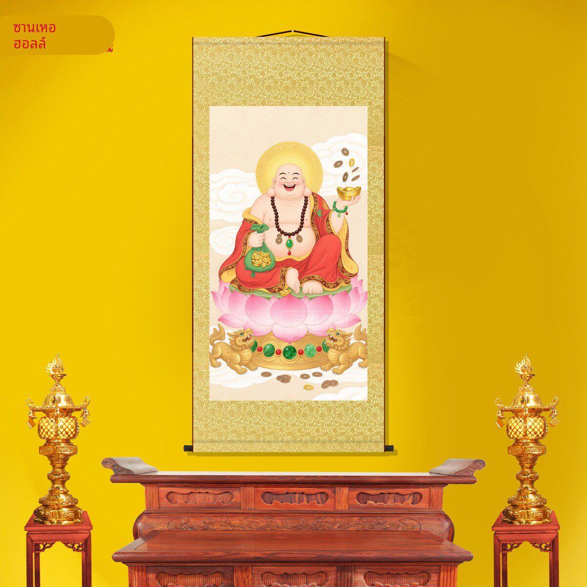 送财弥勒佛菩萨画像未来佛玄关大肚佛笑佛餐厅供奉招财装饰挂画